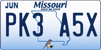 MO license plate PK3A5X