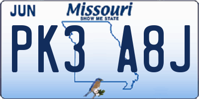 MO license plate PK3A8J