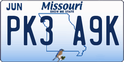 MO license plate PK3A9K