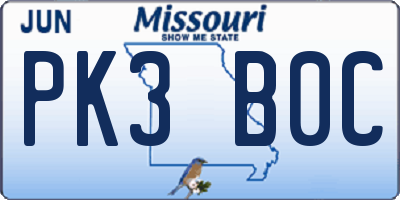 MO license plate PK3B0C