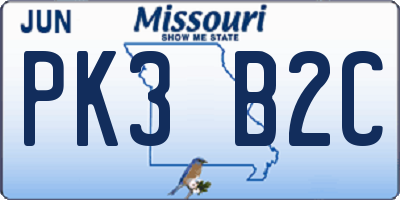 MO license plate PK3B2C