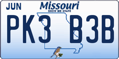 MO license plate PK3B3B