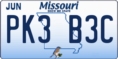 MO license plate PK3B3C