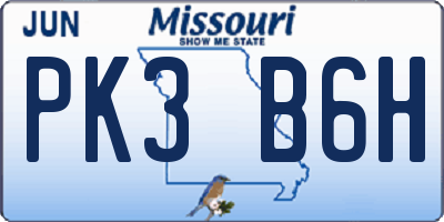 MO license plate PK3B6H