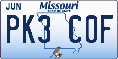 MO license plate PK3C0F