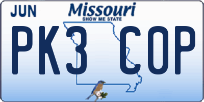 MO license plate PK3C0P