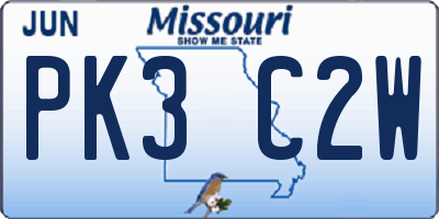 MO license plate PK3C2W