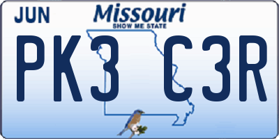 MO license plate PK3C3R