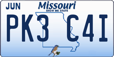 MO license plate PK3C4I