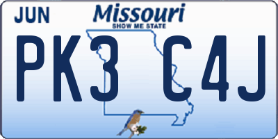 MO license plate PK3C4J