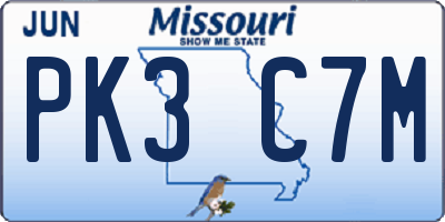 MO license plate PK3C7M