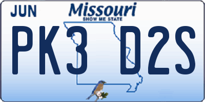MO license plate PK3D2S