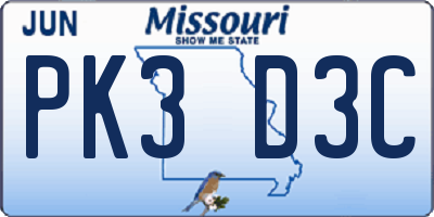 MO license plate PK3D3C