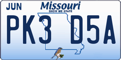 MO license plate PK3D5A