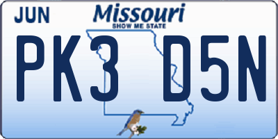 MO license plate PK3D5N