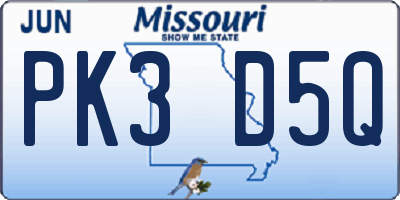 MO license plate PK3D5Q