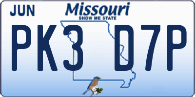 MO license plate PK3D7P