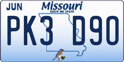 MO license plate PK3D9O