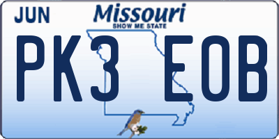 MO license plate PK3E0B