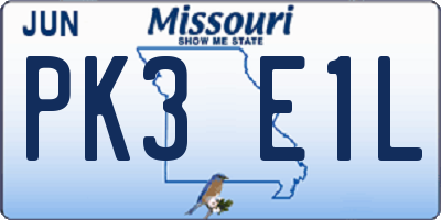 MO license plate PK3E1L