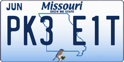 MO license plate PK3E1T