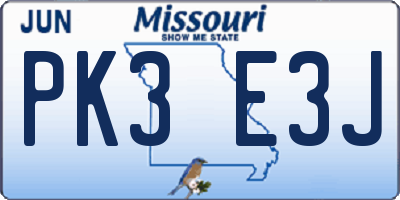 MO license plate PK3E3J