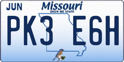 MO license plate PK3E6H