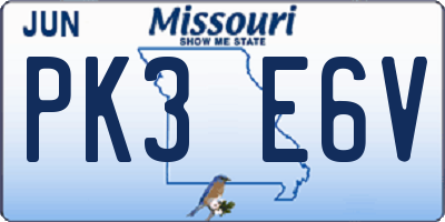 MO license plate PK3E6V