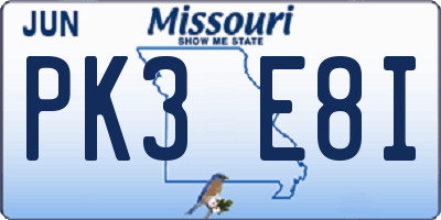 MO license plate PK3E8I