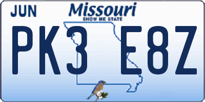 MO license plate PK3E8Z