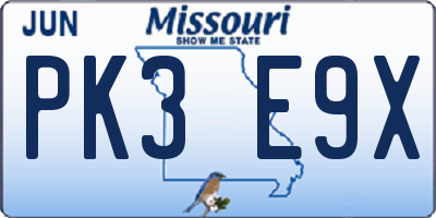 MO license plate PK3E9X