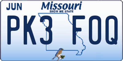 MO license plate PK3F0Q