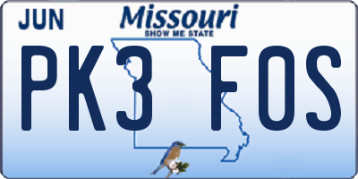 MO license plate PK3F0S