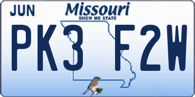 MO license plate PK3F2W