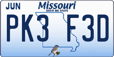 MO license plate PK3F3D