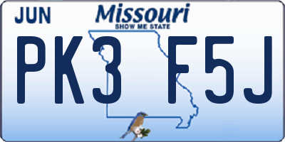 MO license plate PK3F5J