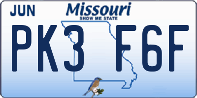 MO license plate PK3F6F