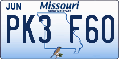 MO license plate PK3F6O