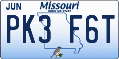 MO license plate PK3F6T