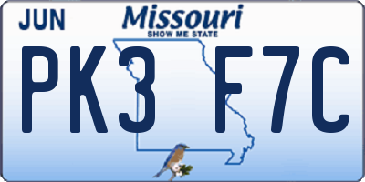 MO license plate PK3F7C