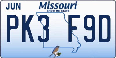 MO license plate PK3F9D