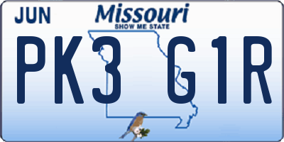 MO license plate PK3G1R