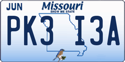 MO license plate PK3I3A
