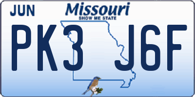 MO license plate PK3J6F