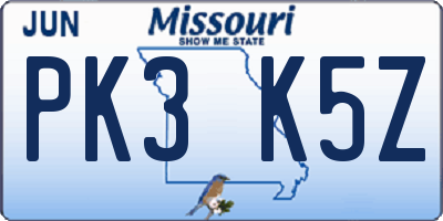 MO license plate PK3K5Z