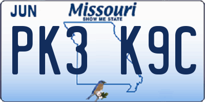 MO license plate PK3K9C