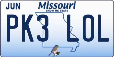 MO license plate PK3L0L