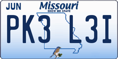 MO license plate PK3L3I