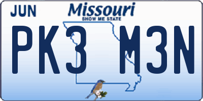 MO license plate PK3M3N