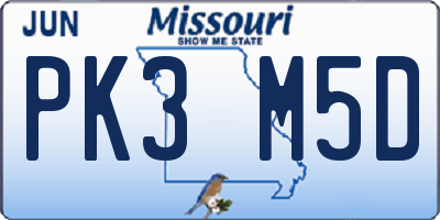 MO license plate PK3M5D